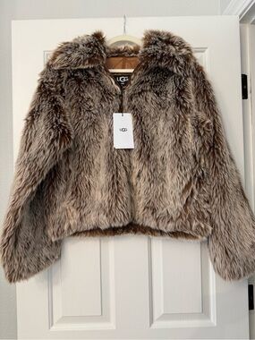 NWT UGG Kali Faux Fur Jacket in Beachwood Brown Size Medium M